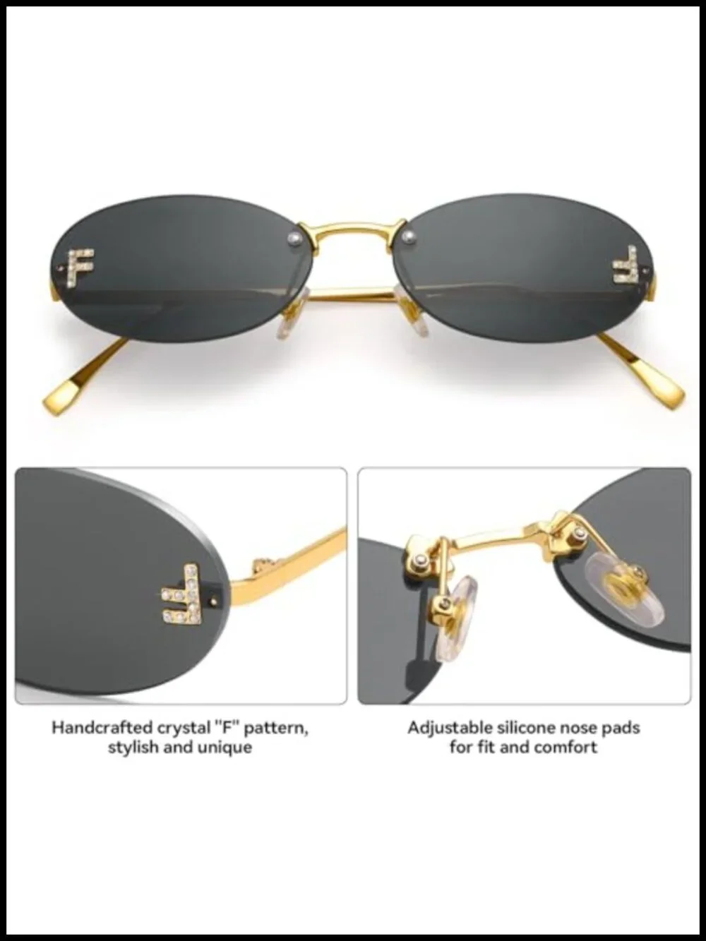Trendy Rimless Oval Sunglasses Small Frame Retro Y2K Diamond Metal Shades